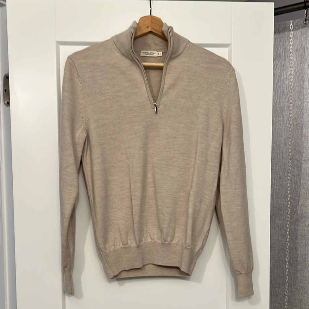 Suitsupply Men's Beige Merino Wool Half-Zip Sweater